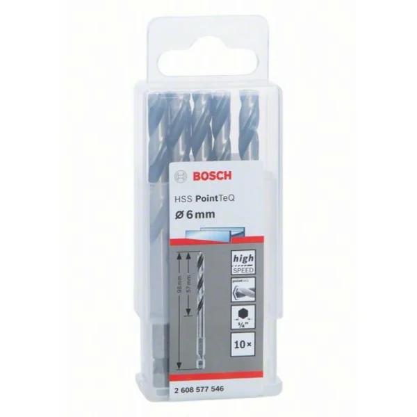 10 сверл HSS PointTeQ HEX 6.0 мм Bosch 2608577546
