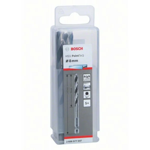 5 сверл HSS PointTeQ HEX 8.0 мм Bosch 2608577547