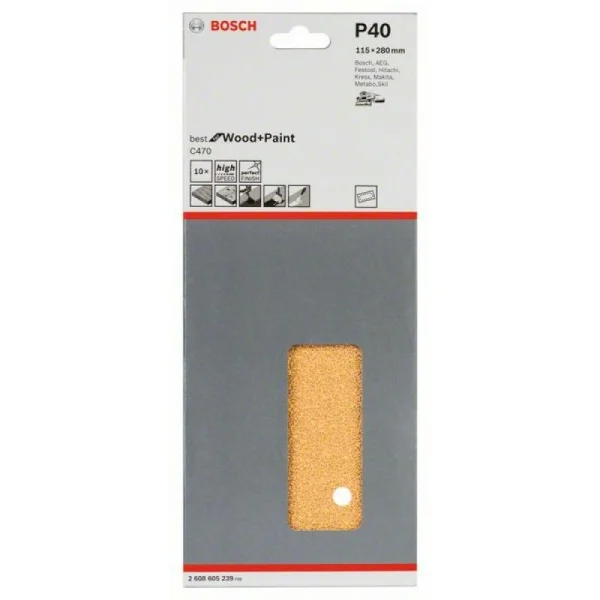 Набор шлифлистов (10 шт) C470 Best for Wood+Paint 14 отв. 115x280 К40 Bosch 2608605239 — изображение 2