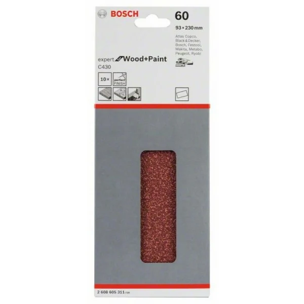 Шлифлист C430, в упаковке 10шт. 93x230 мм, 40 Bosch 2608605311 — изображение 2