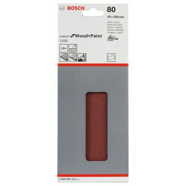 Шлифлист C430, в упаковке 10шт. 93x230 мм, 40 Bosch 2608605312 — изображение 2