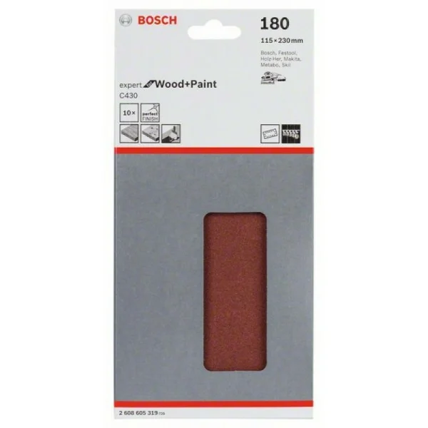 Шлифлист C430, в упаковке 10шт. 115x230 мм, 180 Bosch 2608605319 — изображение 2