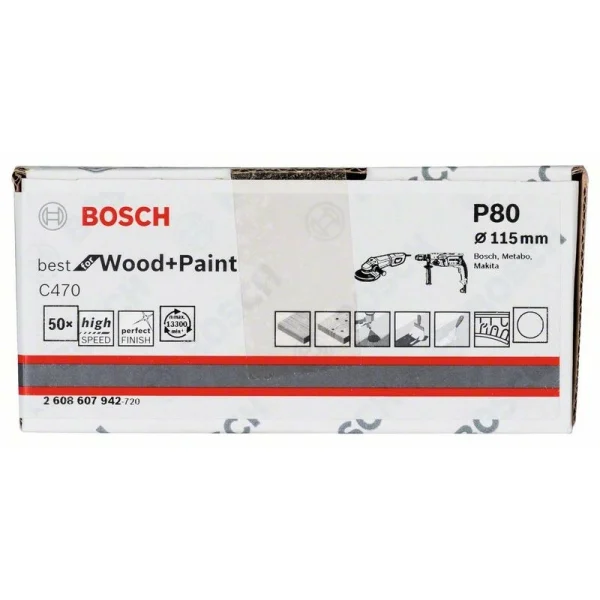 Шлифлист на бумажной основе C470, в упаковке 50шт. 115 мм, 80 Bosch 2608607942 — изображение 2