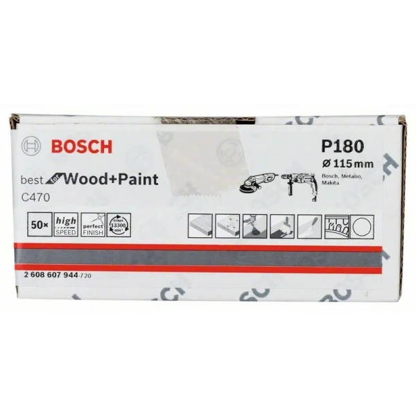 Шлифлист на бумажной основе C470, в упаковке 50шт. 115 мм, 180 Bosch 2608607944 — изображение 2