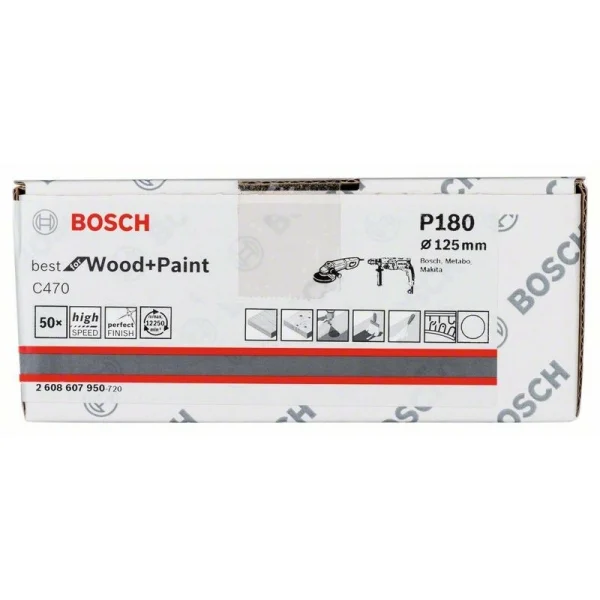 Шлифлист на бумажной основе C470, в упаковке 50шт. 125 мм, 180 Bosch 2608607950 — изображение 2