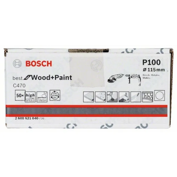 Шлифлист на бумажной основе C470, в упаковке 50шт. 115 мм, 100 Bosch 2608621040 — изображение 2