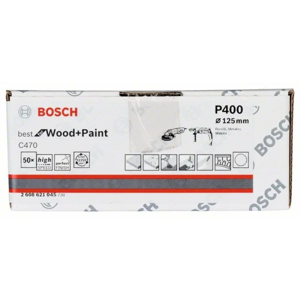 Шлифлист на бумажной основе C470, в упаковке 50шт. 125 мм, 400 Bosch 2608621045 — изображение 2