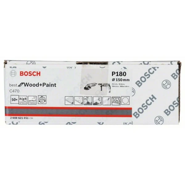 Шлифлист на бумажной основе C470, в упаковке 50шт. 150 мм, 180 Bosch 2608621051 — изображение 2