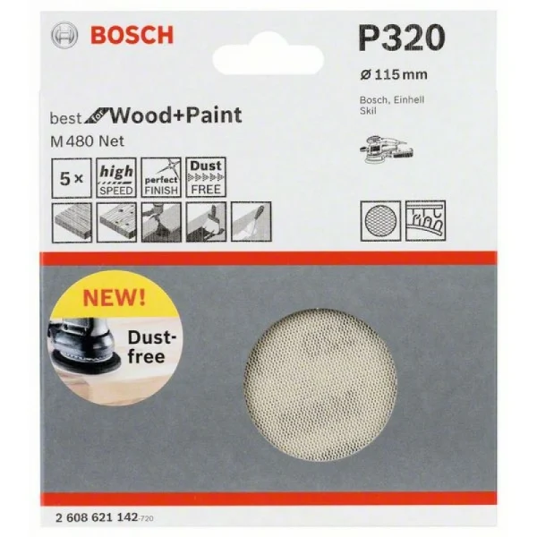 Набор шлифкругов (5 шт) M480 на сетчатой основе 115 мм K320 Bosch 2608621142 — изображение 2