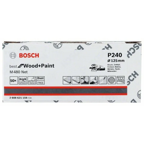 Набор шлифкругов (50 шт) M480 на сетчатой основе 125 мм K240 Bosch 2608621159 — изображение 2