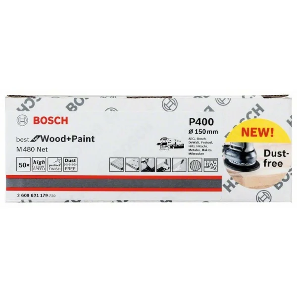 Набор шлифкругов (50 шт) M480 на сетчатой основе 150 мм K400 Bosch 2608621179 — изображение 2