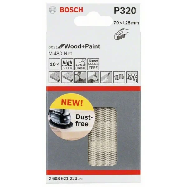 Набор шлифлистов (10 шт) M480 на сетчатой основе 70x125 мм K320 Bosch 2608621223 — изображение 2