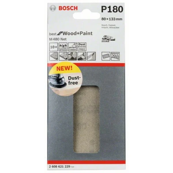 Набор шлифлистов (10 шт) M480 на сетчатой основе 80x133 K180 Bosch 2608621229 — изображение 2