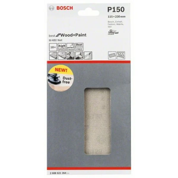 Набор шлифлистов (10 шт) M480 на сетчатой основе115x230 K150 Bosch 2608621264 — изображение 2