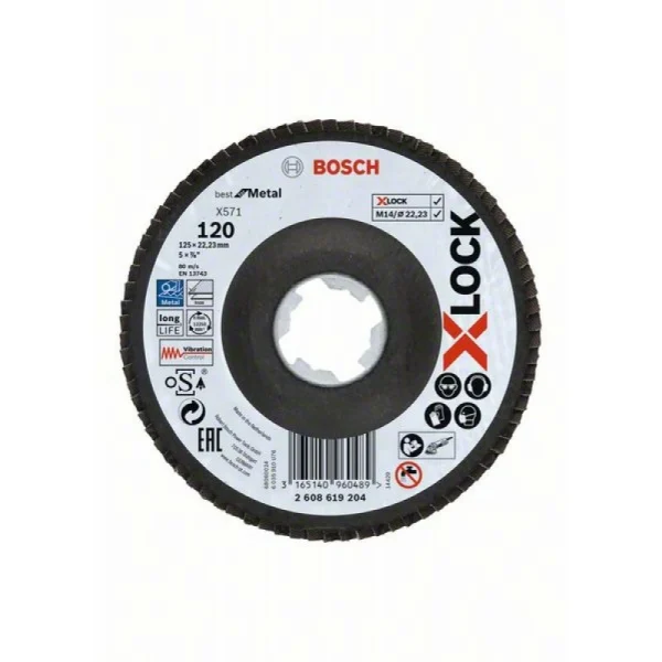 Лепестковый круг X-LOCK, угловое исполнение, волоконная подошва, 125 мм, G 120 Bosch 2608619204