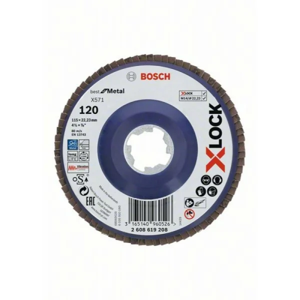 Лепестковый шлифкруг X571 Best for Metal X-LOCK 115 мм G120 прям. пластик Bosch 2608619208 — изображение 2