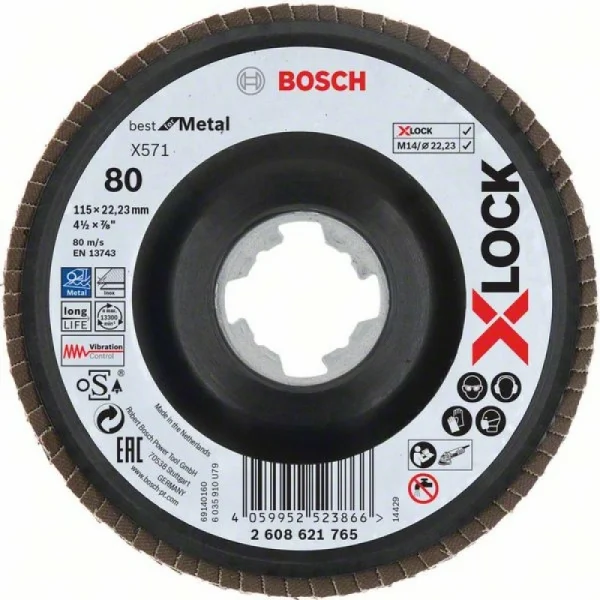 Лепестковый шлифкруг X571 Best for Metal X-LOCK 115 мм G80 угл. пластик Bosch 2608621765